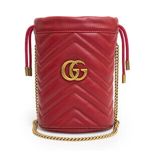 Gucci GG Marmont Bucket Bag Crossbody Chevron Quilted Hibiscus Red
